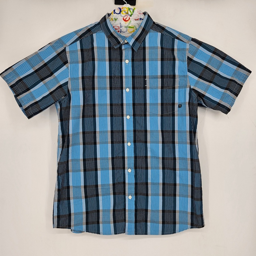 Mountain Hardwear Shirt Mens Large Blue Plaid Button Up Outdoors Short Sleeve